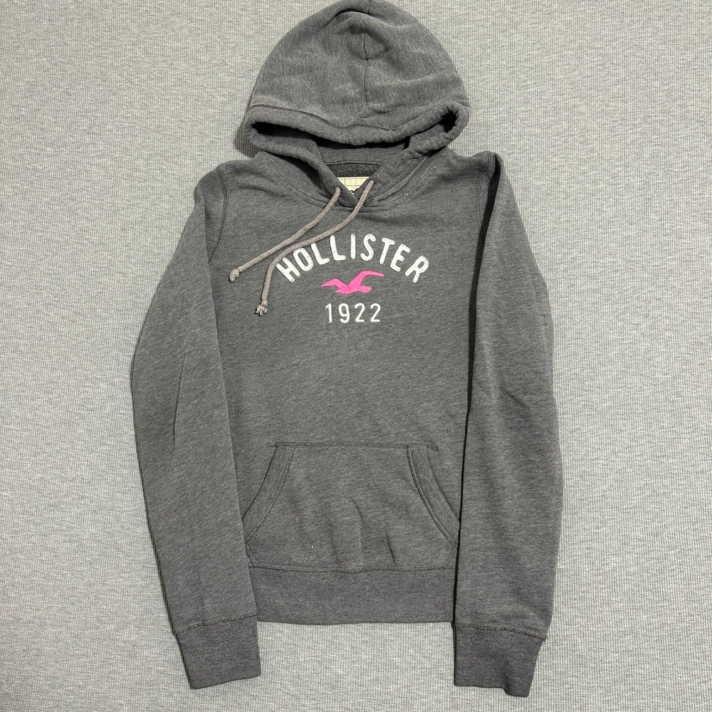Hollister Pullover Hoodie Pink Logo Graphic Sweatshirt Womens Gray Size Large
